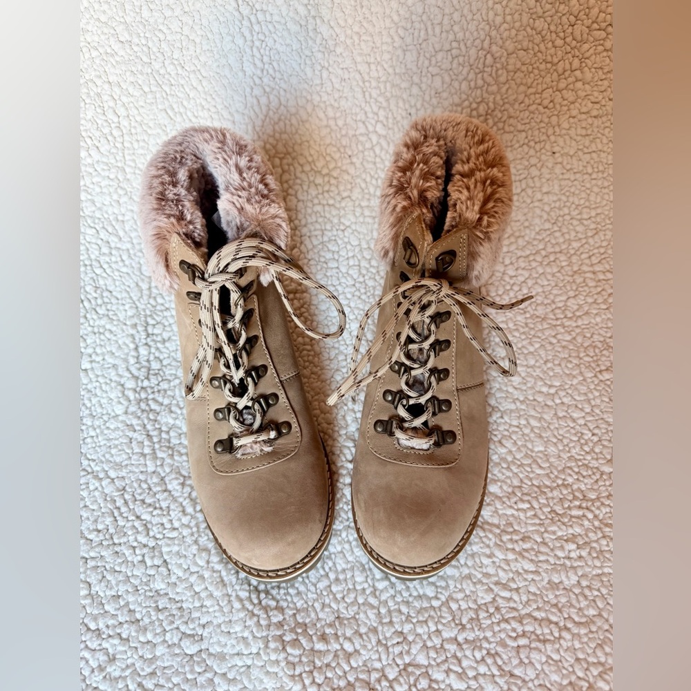 NWOT Avellini Genuine Leather Tan Shearling-Lined Lace up Boots/Booties Sz 10 - Picture 1 of 6